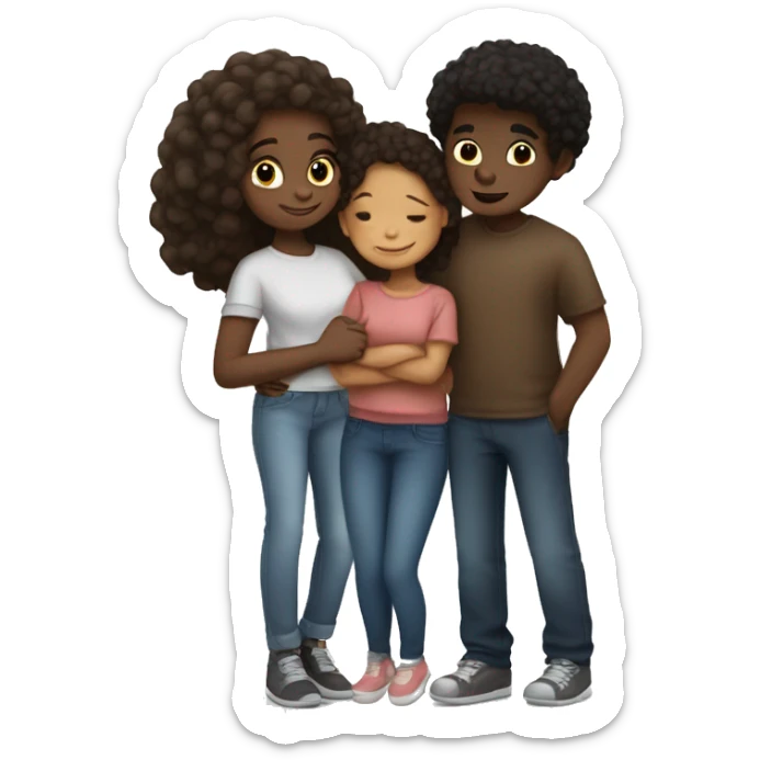  one brownskin girl one lightskin girl and a darkskin boy hugging sticker