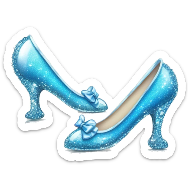 Cinderella Blue Glass slippers with glitters and crystals and cute little gliitery glass bow sticker
