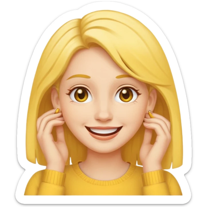 yellow face tucking her hairs behind her ear in flattery cuz a guy said she’s cute sticker
