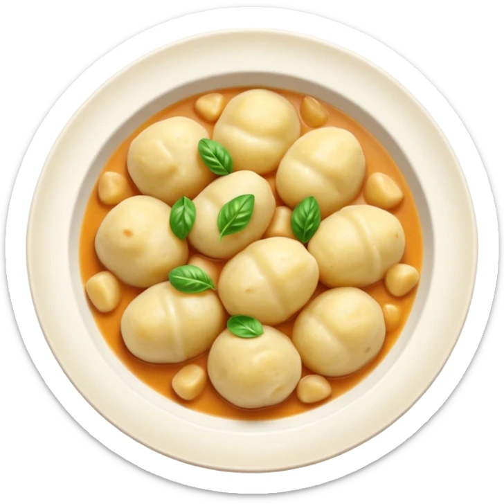 Cinematic Realistic Gnocchi Dish Emoji, showcasing tender potato dumplings in a light sauce rendered with soft textures and inviting, natural lighting. sticker