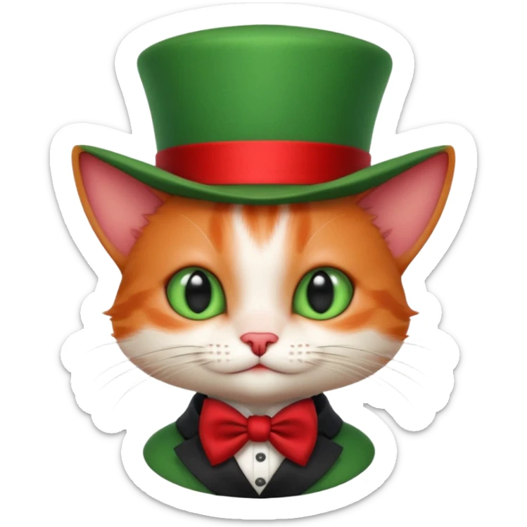 Steampunk:a very cute and adorable green anthropomorphic baby cat with a red top hat sticker