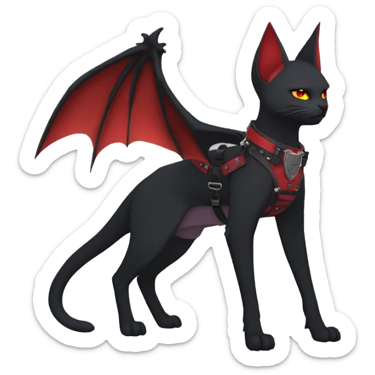 cool edgy black punk red ethereal fantasy nargacuga-bat-cat-Fakemon collar harness full body sticker