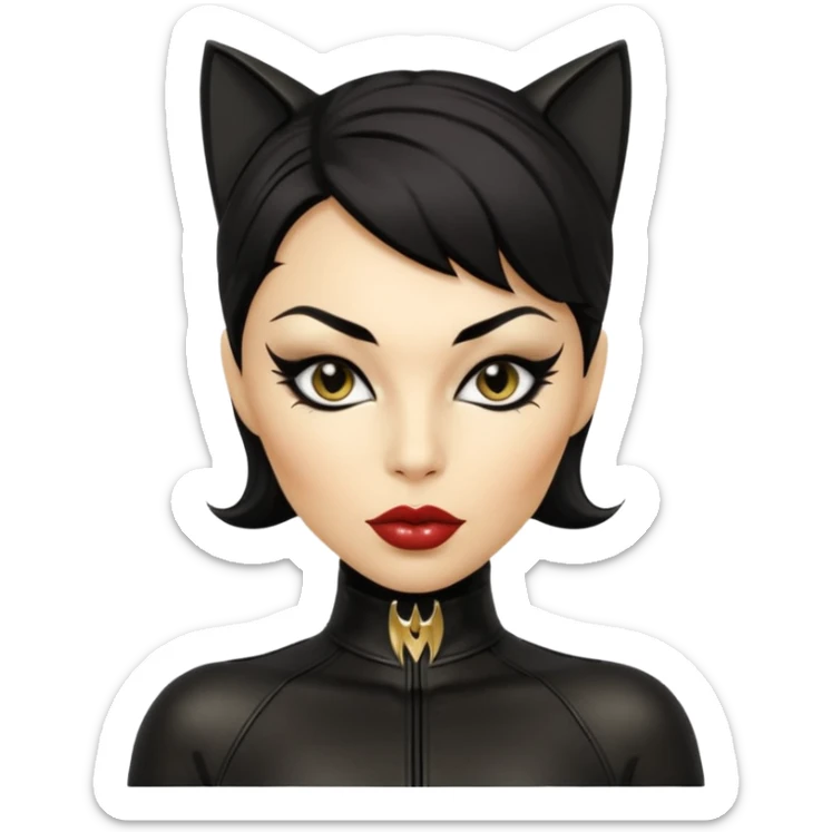 Cat woman goldish skin black eyes with black eyeliner dark hair big lips  sticker