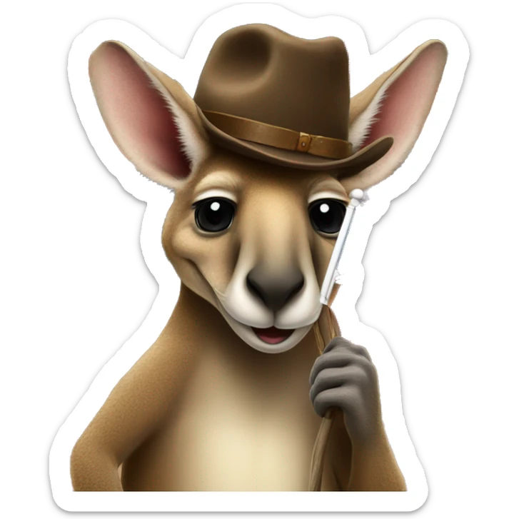 A kangaroo holding an Australian flag with an old western hat in front of ularu sticker