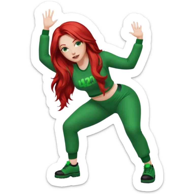 Thick white woman twerking with long red hair and green 420 outfit sticker