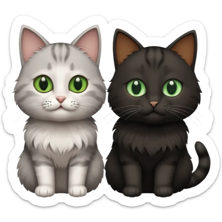 Can you make an emoji of two cats looking at each other, one black with brown eyes and the other gray with green eyes? sticker
