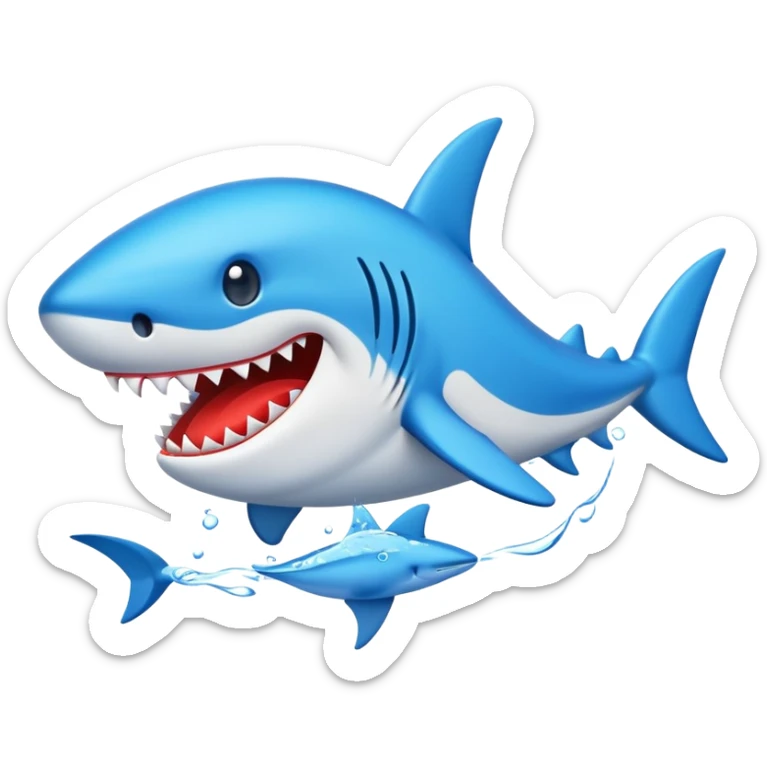 Haz una imagen de un tiburón con zapatillas azules ESTILO EMOJI DE APPLE sticker