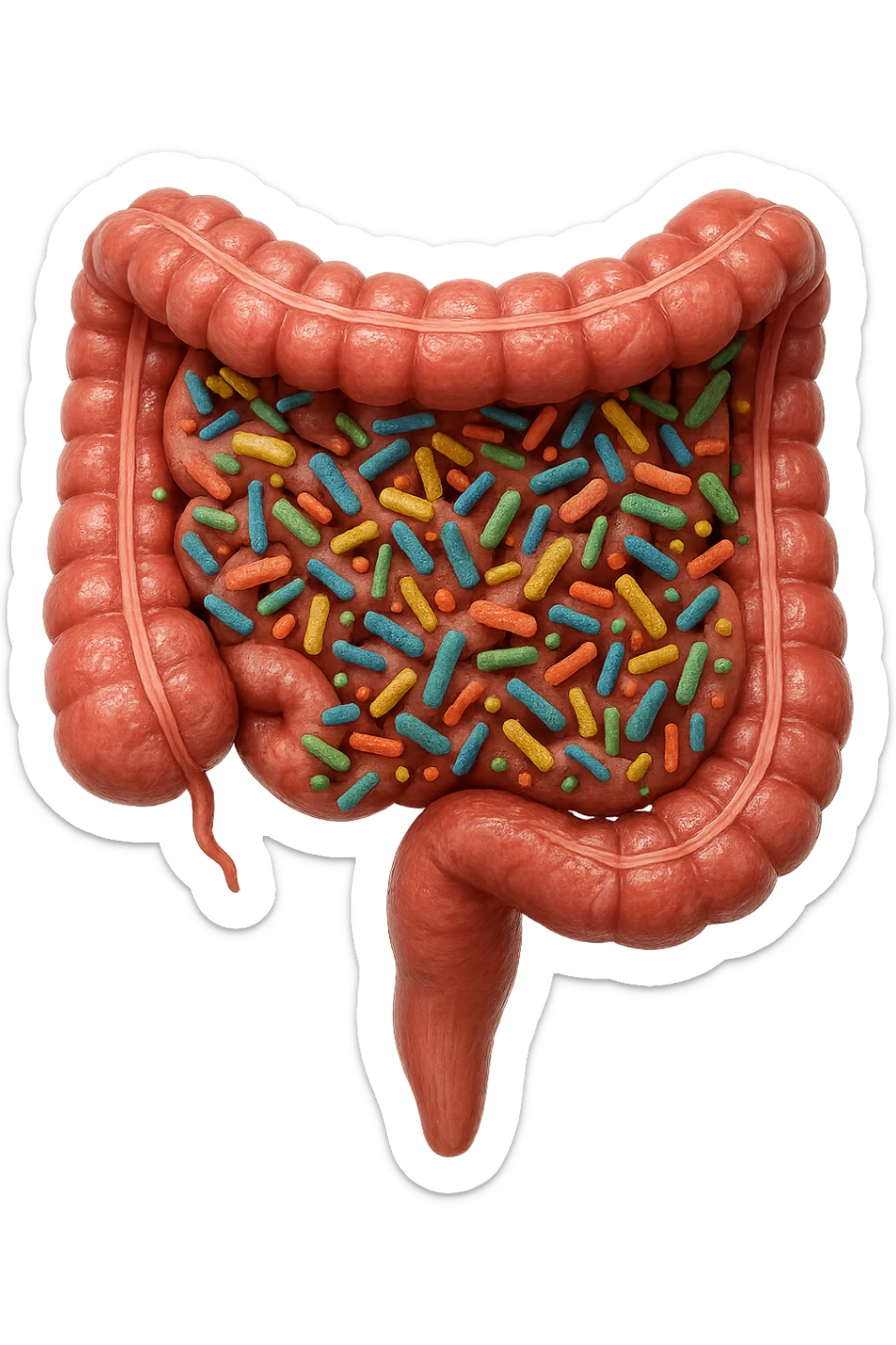 INTESTINO UMANO ANATOMICO CON BATTERI INTESTINALI, iperrealistica 4k sticker