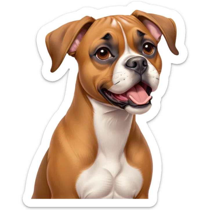 Cinematic Cute Yawning Fawn Boxer dog Portrait Emoji, Head tilted slightly with a dramatic, wide-open yawn, showcasing a short fawn Fur with a crisp white muzzle and chest, floppy ears slightly drooping, round brown eyes barely open in drowsy contentment, Simplified yet irresistibly adorable features, highly detailed, glowing with a soft, cozy glow, high shine, relaxed yet expressive, stylized with a touch of whimsy, bright and endearing, soft glowing outline, capturing the essence of a sleepy yet affectionate guardian, so drowsy it feels like it could stretch right out of the screen and curl up for a nap! sticker