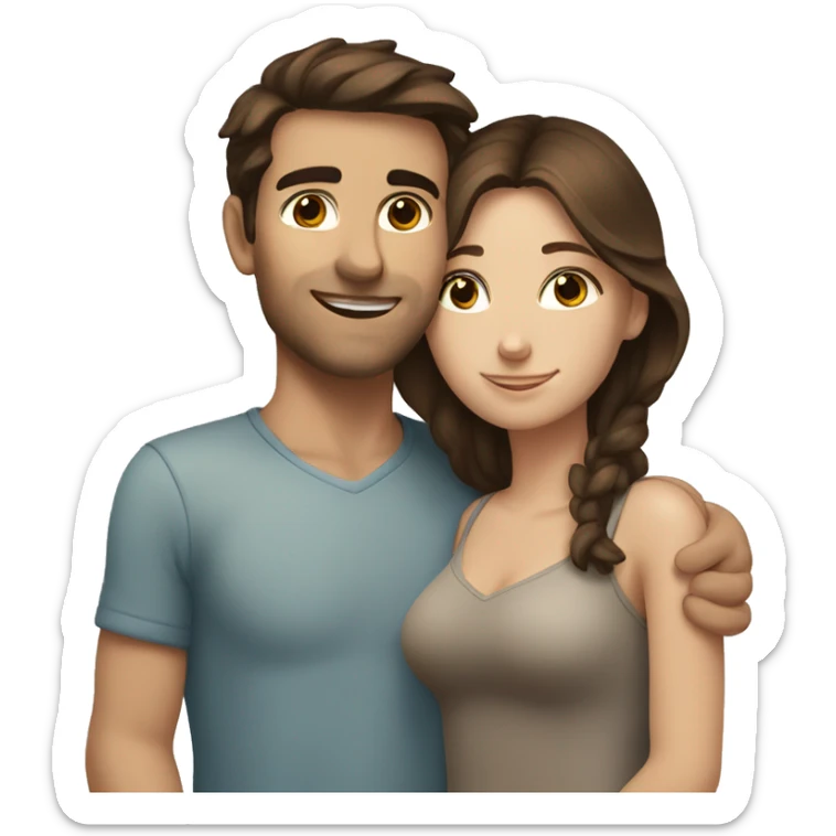 caucasian brunette couple hugging brown and blue eyes sticker