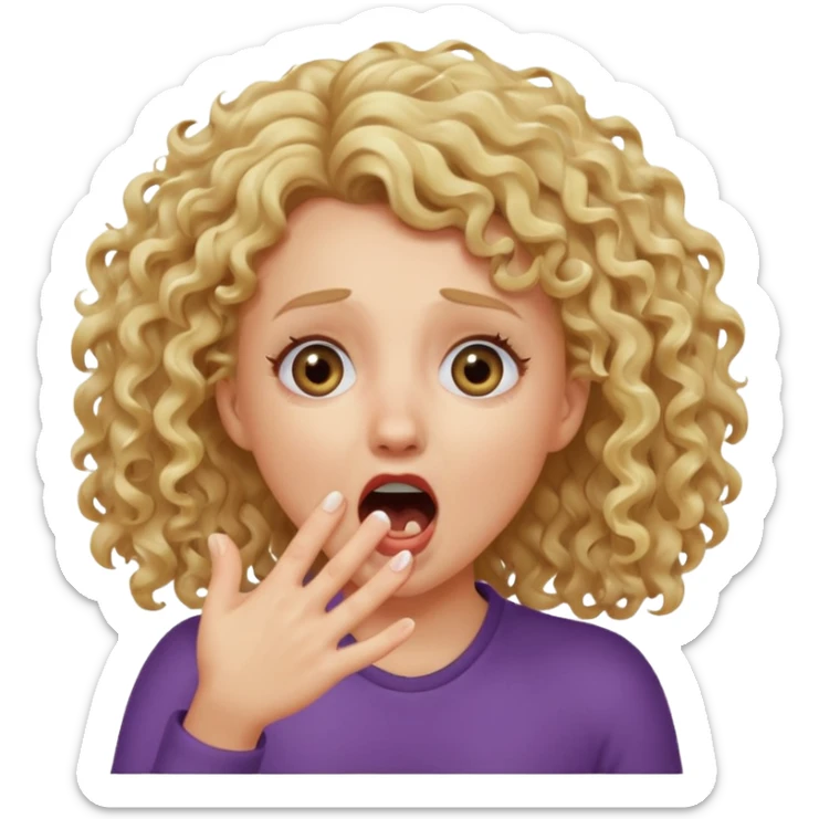Emoji di ragazza bionda riccia che urla e mette una mano ben aperta in faccia davanti la bocca e gli occhi sticker