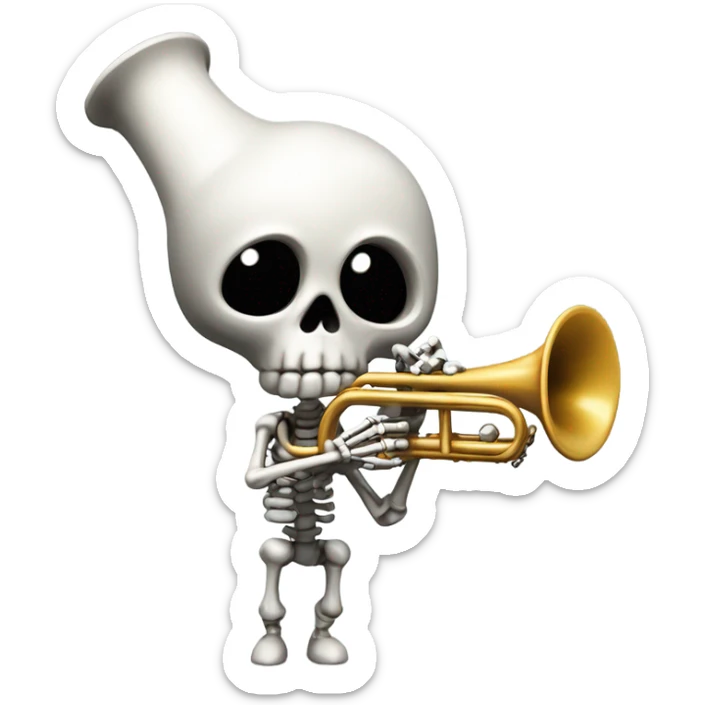 Noot noot head holding a trumpet with a skeleton hand in a black background saying DOOT.SCRUBS.31PMG sticker