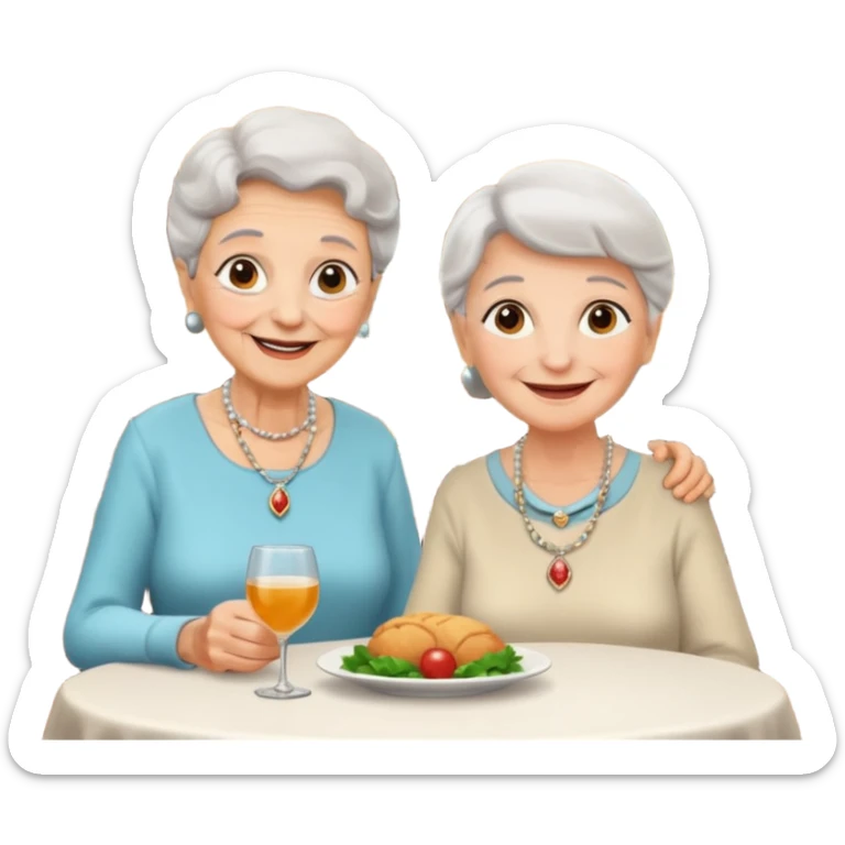 conversación dentro de un restaurant  dos personas y una de las persoans sea una abuela sticker