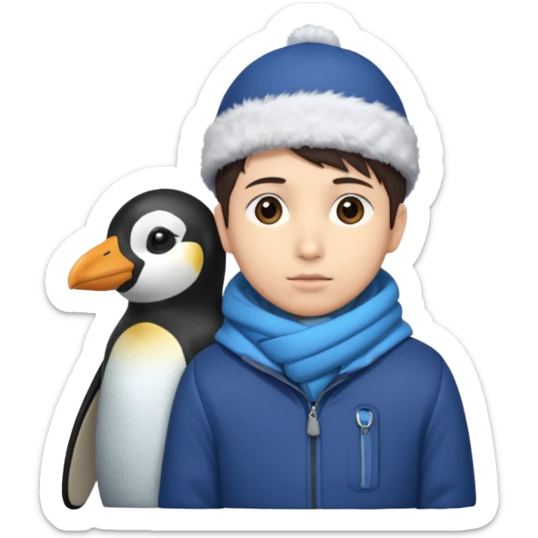 Winter penguin lying on Akashi Seijūrō’s shoulder with Akashi wearing winter clothes sticker