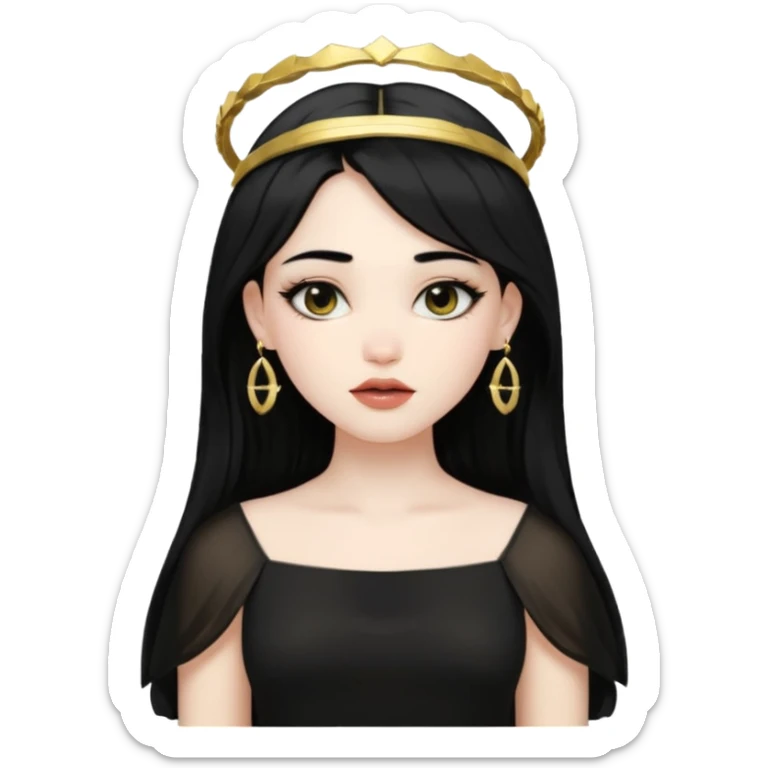 Rosalia (the singer) virgin. (Use lux album cover as reference). Hais black hair with a bleached halo band  in hair and gold lips. sticker