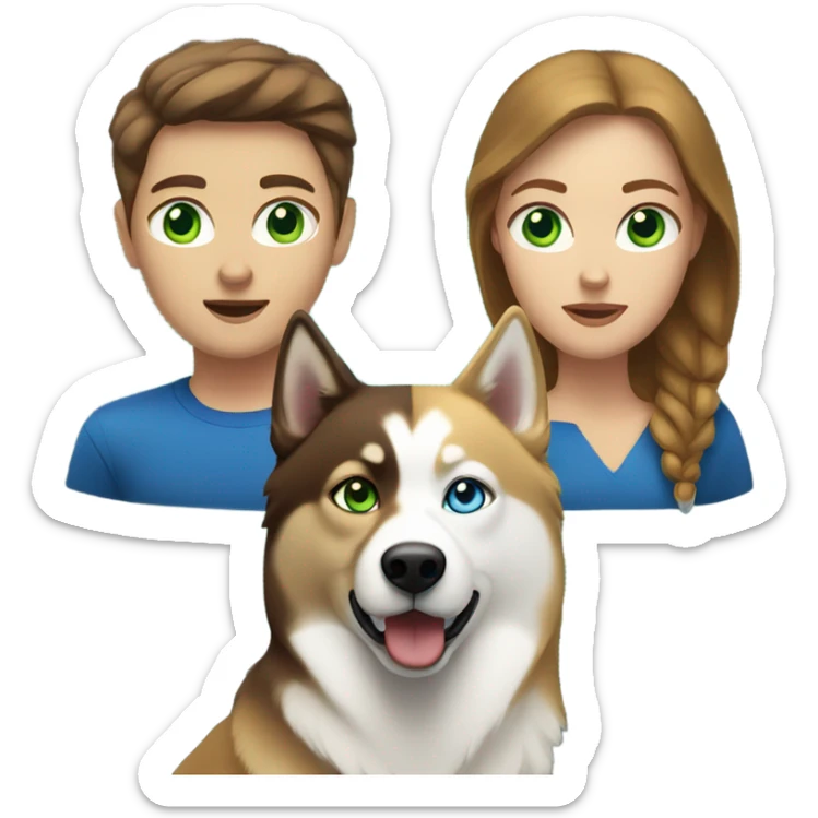 White Woman hair brown and bleus eyes and golden Husky With green eyes sticker