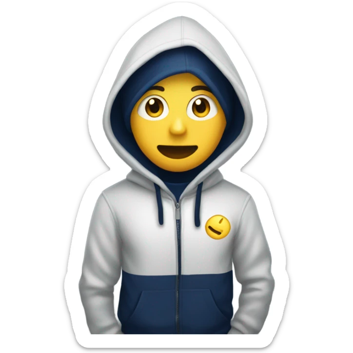 generate me a yellow emoji person wearing a navy blue hoodie sticker