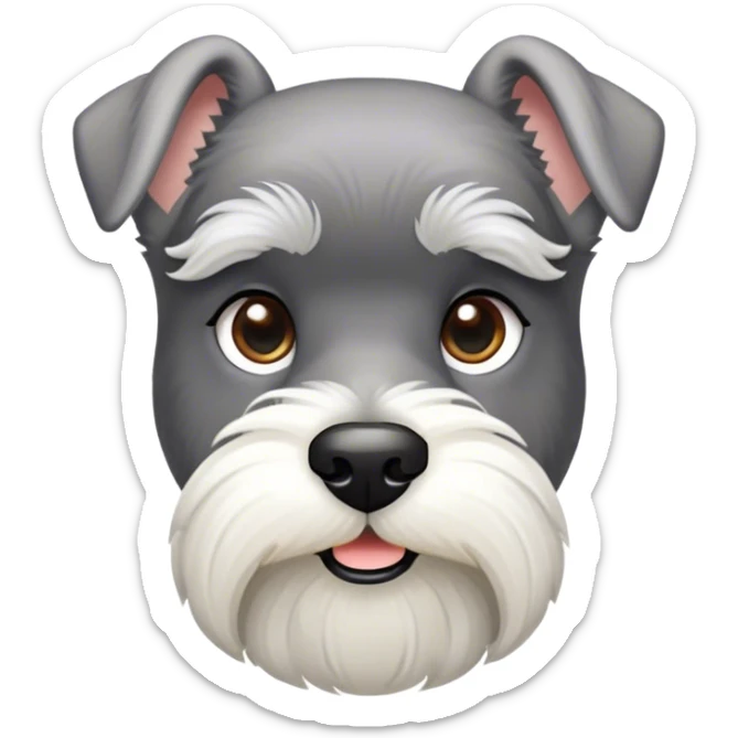 Cinematic Noble Miniature Schnauzer Portrait Emoji, Standing with a proud and stately demeanor, showcasing a sharply defined, salt-and-pepper fur with distinguished eyebrows and a confident, alert expression, simplified yet exquisitely detailed, glowing with a refined, dignified radiance, high shine, exuding intelligence and classic noble charm, soft glowing outline, capturing the essence of a noble Miniature Schnauzer that commands attention with effortless style! sticker