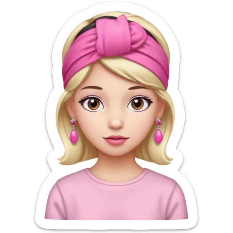 Fashion girl with pink headband and earrings sticker
