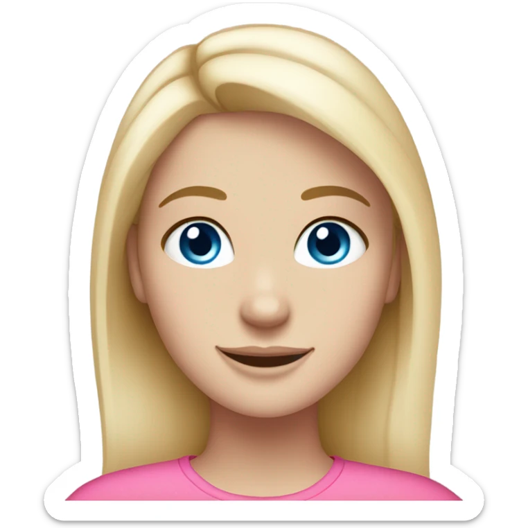 White girl with strait blonde hair and blue eyes smiling with pink places and freckles  sticker