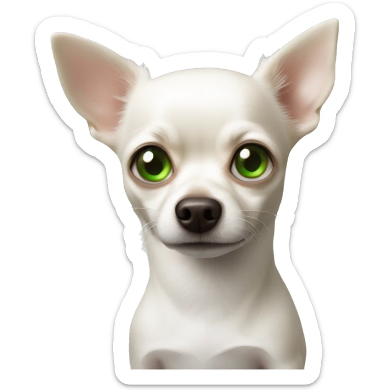 A white chihuahua in the arms of a guy with green eyes sticker