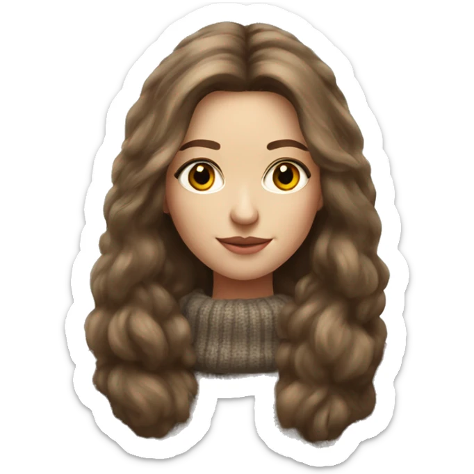 Realistic pretty Russian woman with long brown hair with sweater with fur coat no smile sticker