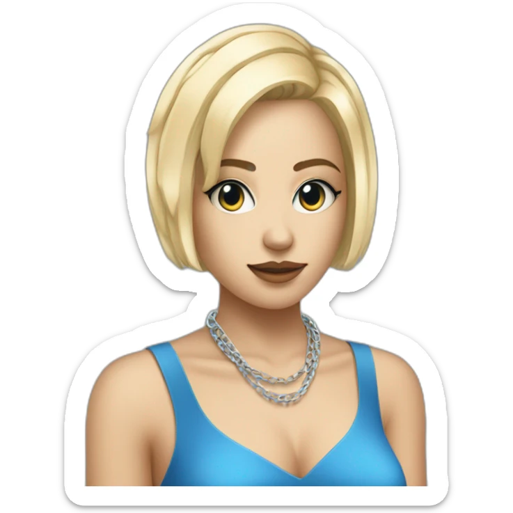techno music girl with very short blue dress and square blonde haircut and telephone chain sticker