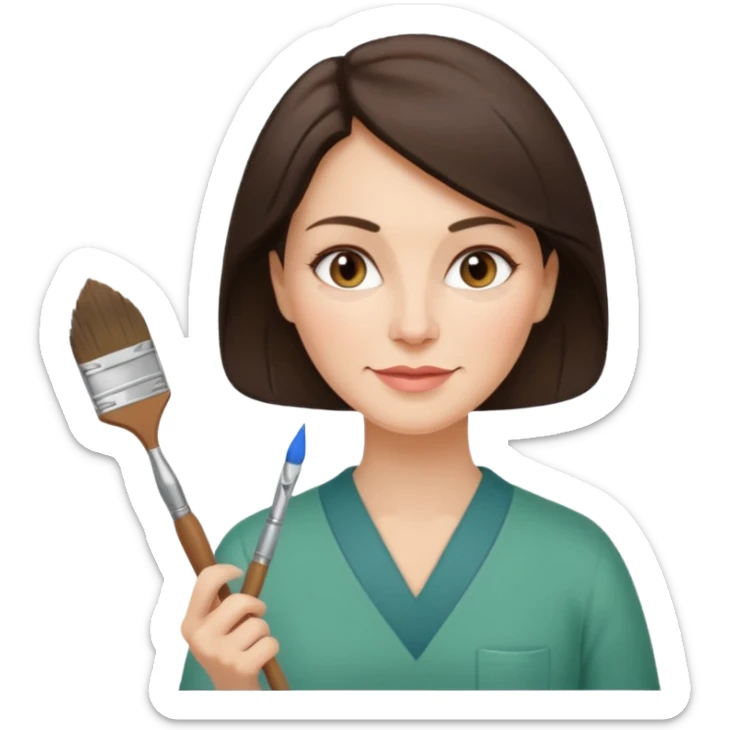 FEMME 45 ANS ET PLUS BRUNE ARTISTE PEINTRE AVEC UN PINCEAU sticker