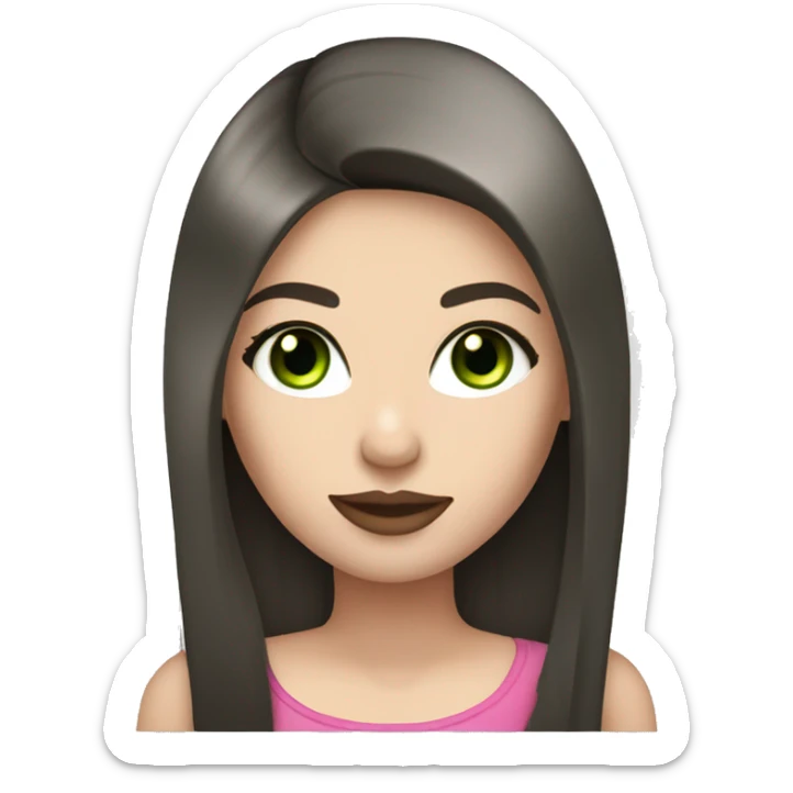 Brunette bombshell girl with long straight hair, pale skin, pink lips and green eyes sticker