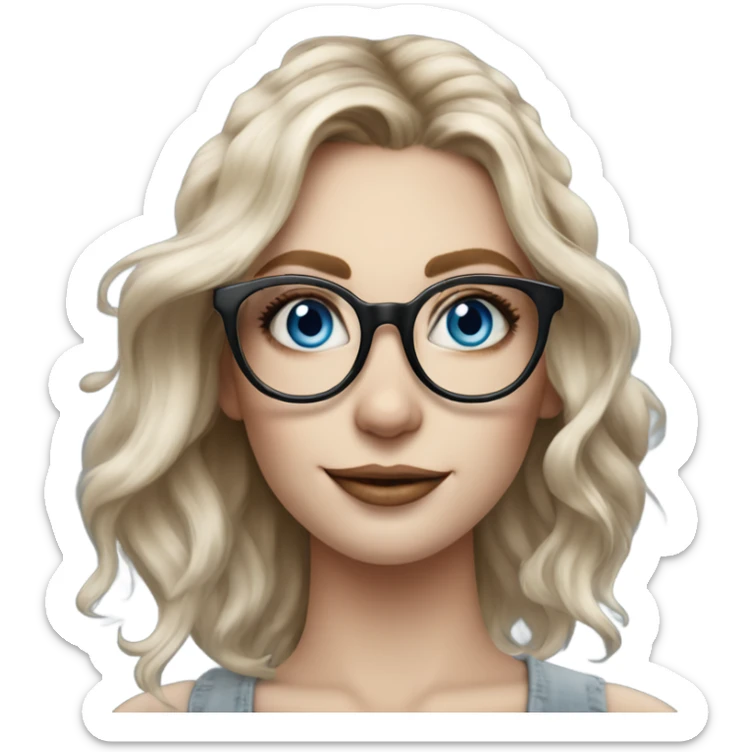 Hyper Realistic Balayage pale beautiful tattooed woman with glasses and blue eyes happy  sticker