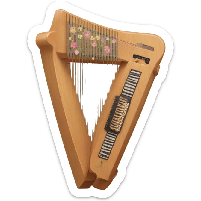 Autoharp instrument, standing up. Tan wood with a flower as the noise hole like the one trixie Mattel plays sticker
