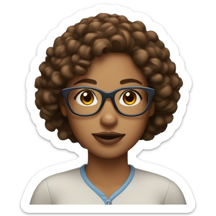 Cool woman with pal skin, brown curly hair and glasses. sticker