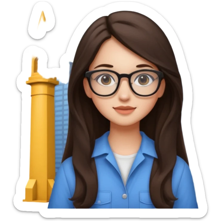 girl architect - brunette - 20 years old cute pose - long hair girl no eye glasses. pretty girl sticker