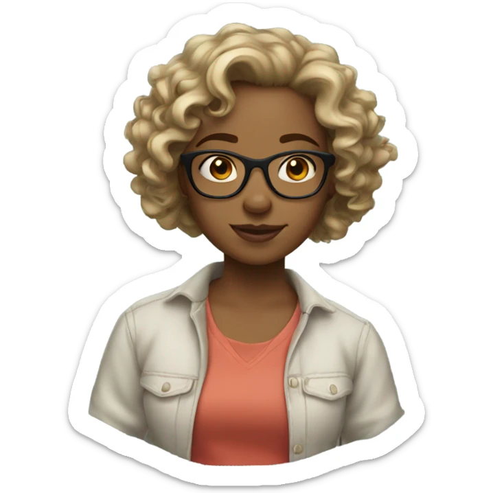 girl with medium curly dirty blond hair not long with glasses  sticker