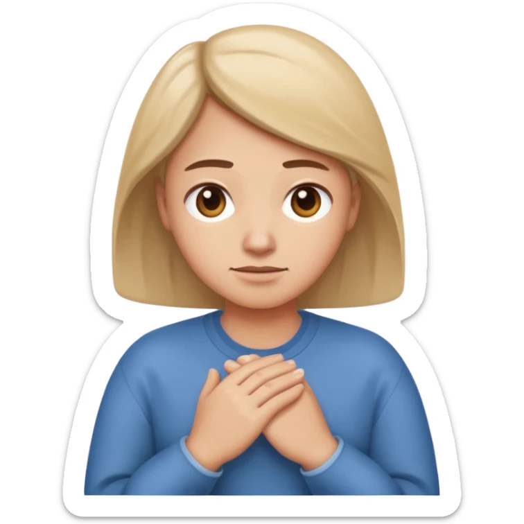 person with worried look, gentle shrug, subtle smile, stress about the future but acceptance and going with the flow, Apple iMessage emoji style sticker