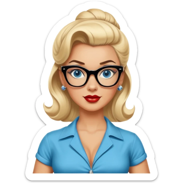 Realistic 50's pin up pose ,  blonde, black glasses and blue eyes full figure sticker
