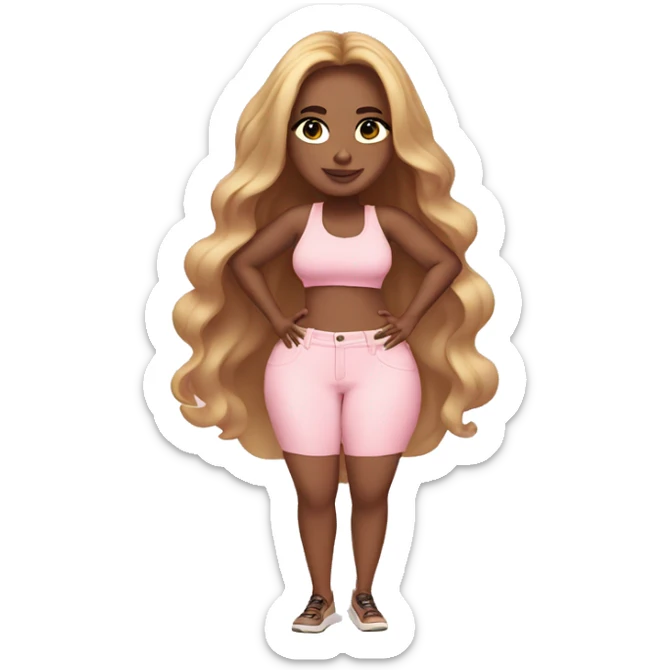 social media influencer with long hair, curvaceous body and light pink clothing sticker