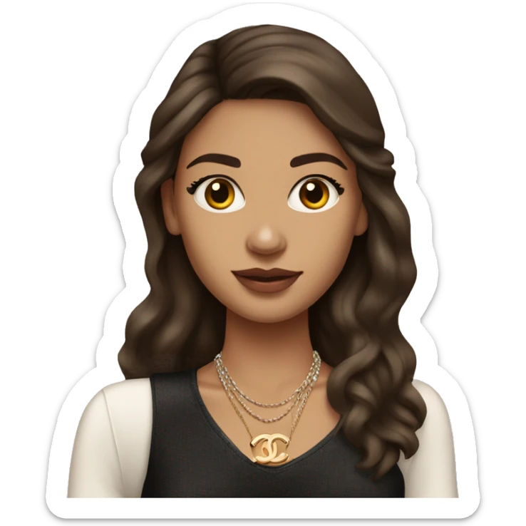 Dark brown hair light skin girl with Birkin bag and Chanel necklace sticker