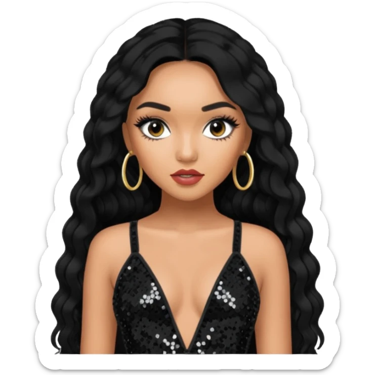 Leigh-Anne Pinnock from Little Mix with long black hair, black sequin outfit sticker