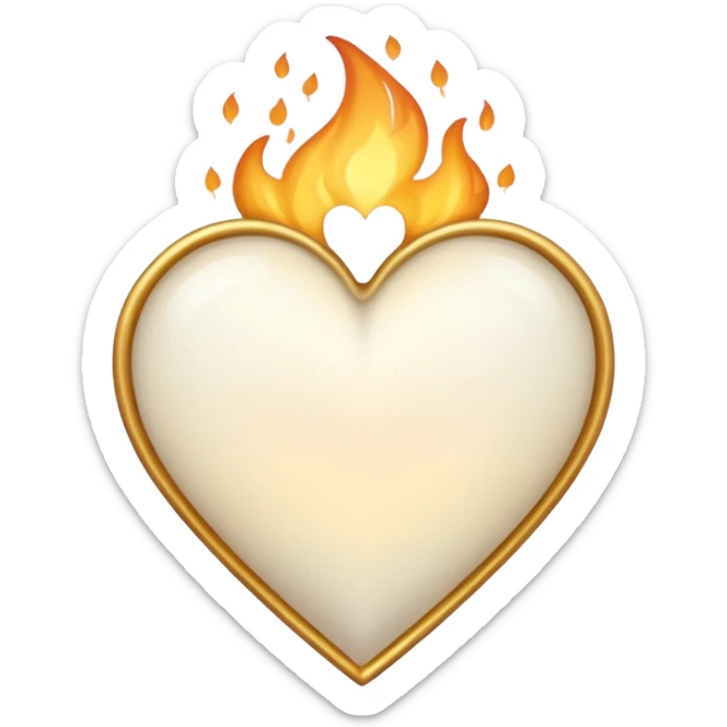 “Cute custom emoji of a glowing white heart wrapped in a soft golden flame, romantic, warm, minimal style, smooth gradient, sticker design, transparent background.” sticker