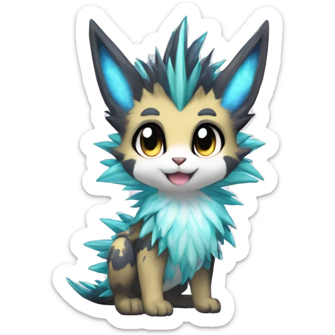 Anthro Scalie Spiky Cool Edgy Magical Shiny Colorful Pastel Sparkle Anime-style Chibi Fantasy-Animal-Fakémon-Pokémon-Hybrid Fur Sona Aesthetic Full Body sticker