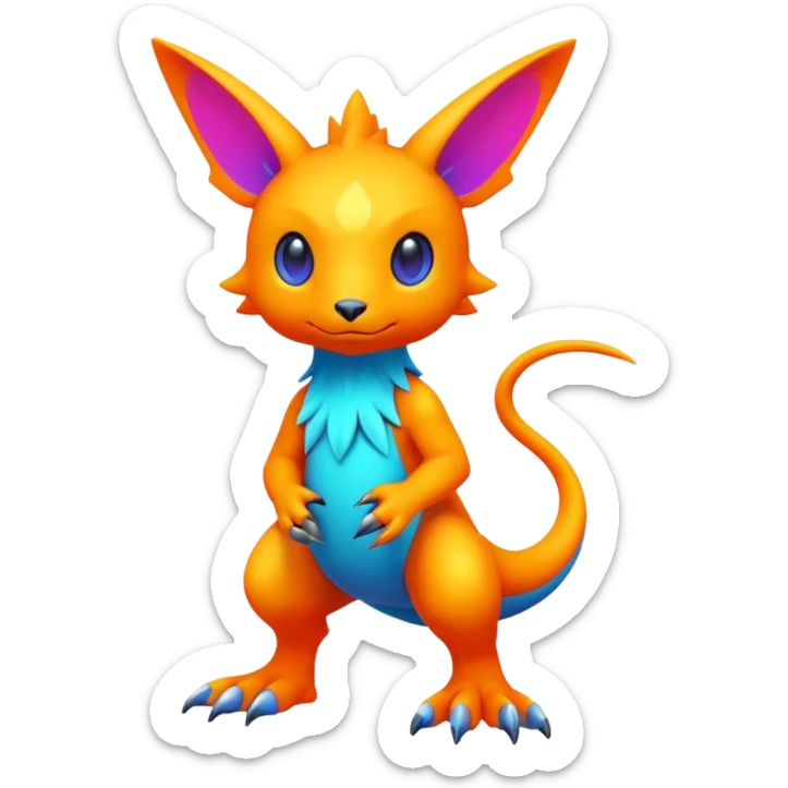 colorful neon-colored Fakémon-Digimon-Fionbri-Trico-creature (full body) sticker
