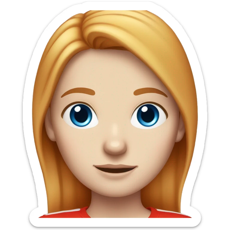 Pale skinned white girl With straight red hair and blue eyes. wearing a red Ferrari shirt and rolling her eyes sticker