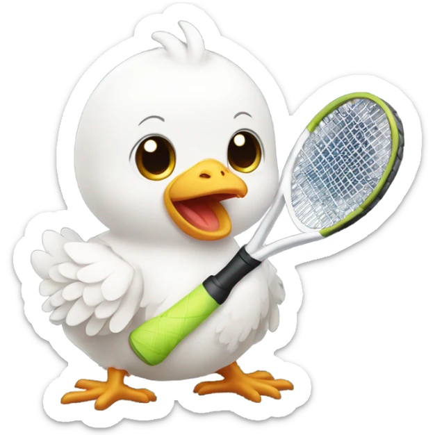 Baby girl chicken holding tennis racquet  sticker