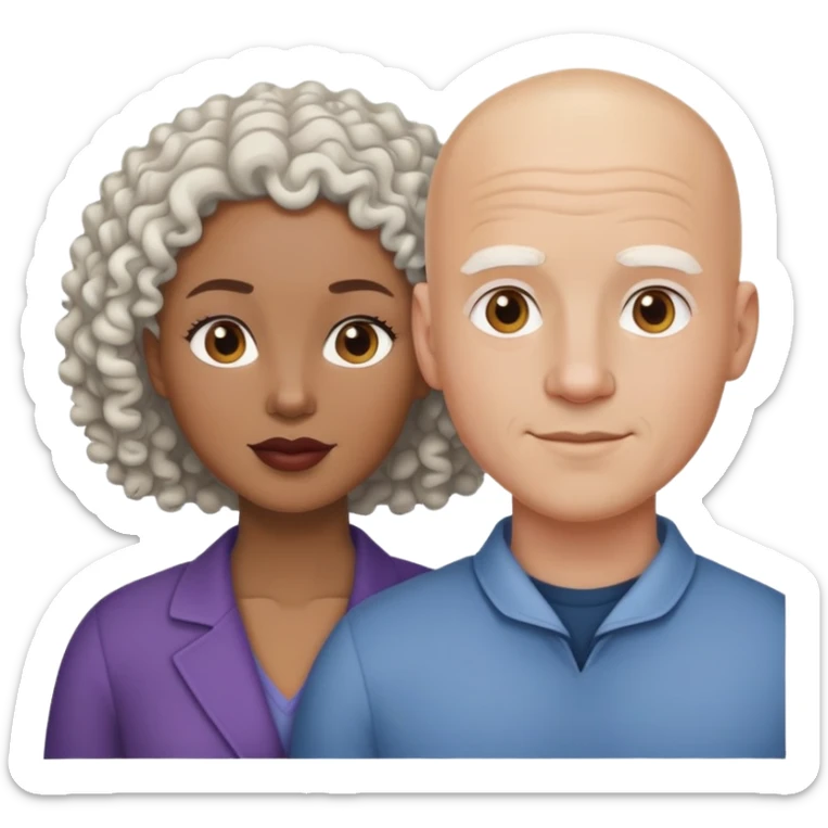 interracial couple clipart white bald man curly hair mixed woman sticker