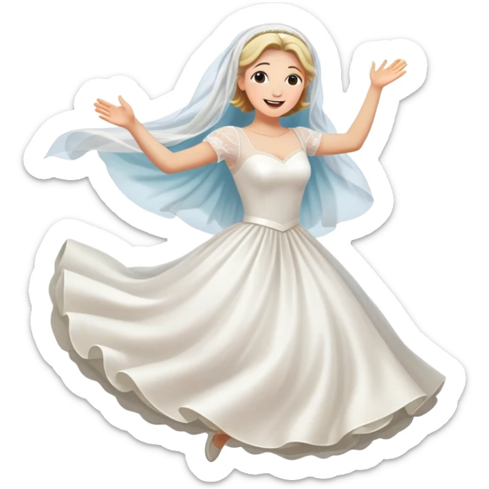 White woman-white veil-white wedding dress-happy-jumping-dreamlike-colorful sticker