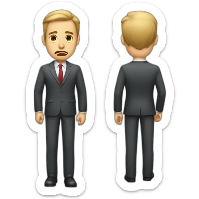HOMBRE DE TRAJE CON LAS MANOS MOSTRANDO BOLSILLOS VACIOS Y CON CARA TRISTE sticker