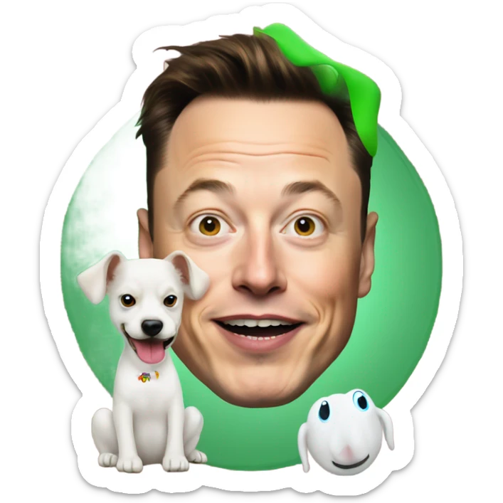 elon musk with a clown face and green nose with a dollar sign on it and puppy dog tongue and ears like an egirl sticker