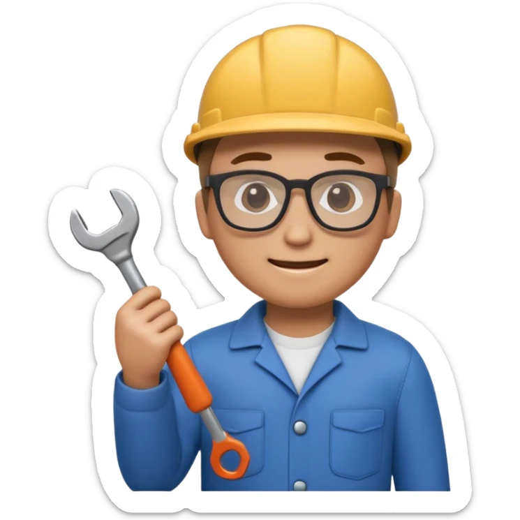 A 3D emoji with a Memoji style that the depicts a person who is learning to become a car mechanic as his highchool extended profile sticker