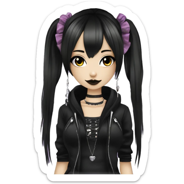 hime gyaru girl, goth, punk clothes, dark makeup, dark black hair sticker